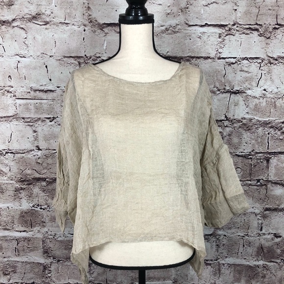 New Cool Breezy Gauzy Beige Linen Top Cover Up - Picture 6 of 8